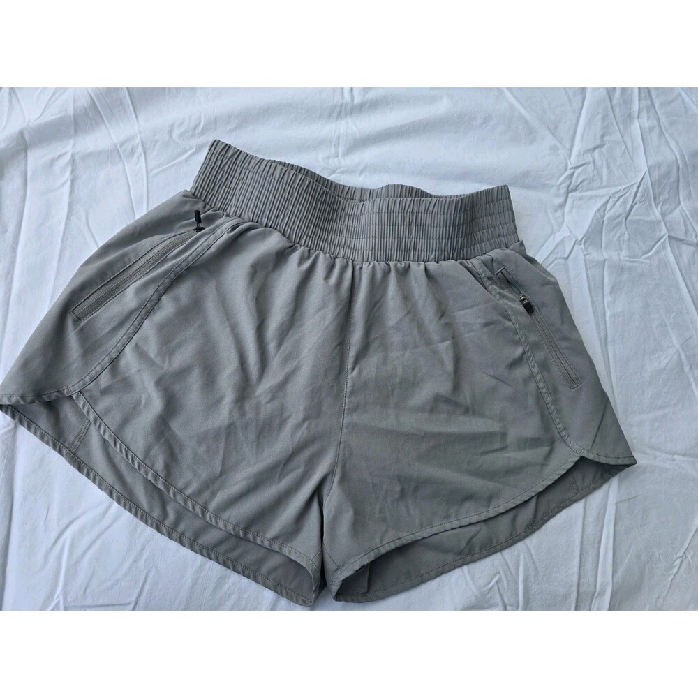 Women's Gray Athletic Running Shorts Size L High Waisted Zip Pocket Activewear